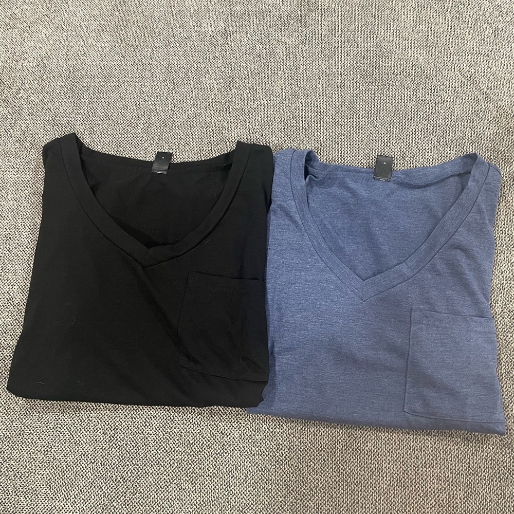 SHEIN Black & Blue V-Neck Short Sleeve Tee (Set of 2)
